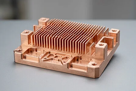 CNC machined copper heat sink block with crisp features