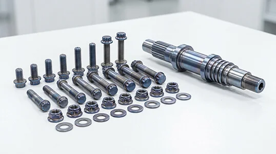 Motorsport titanium fasteners and turned titanium shaft