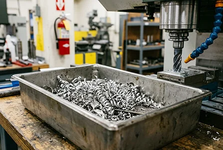 Magnesium machining chip control and safety-focused shop scene