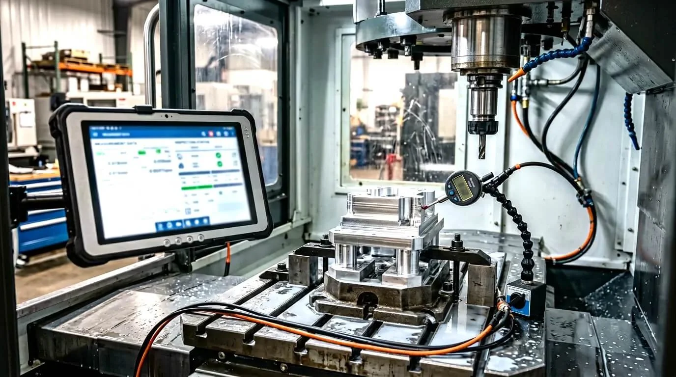 In-process inspection setup near a CNC machine