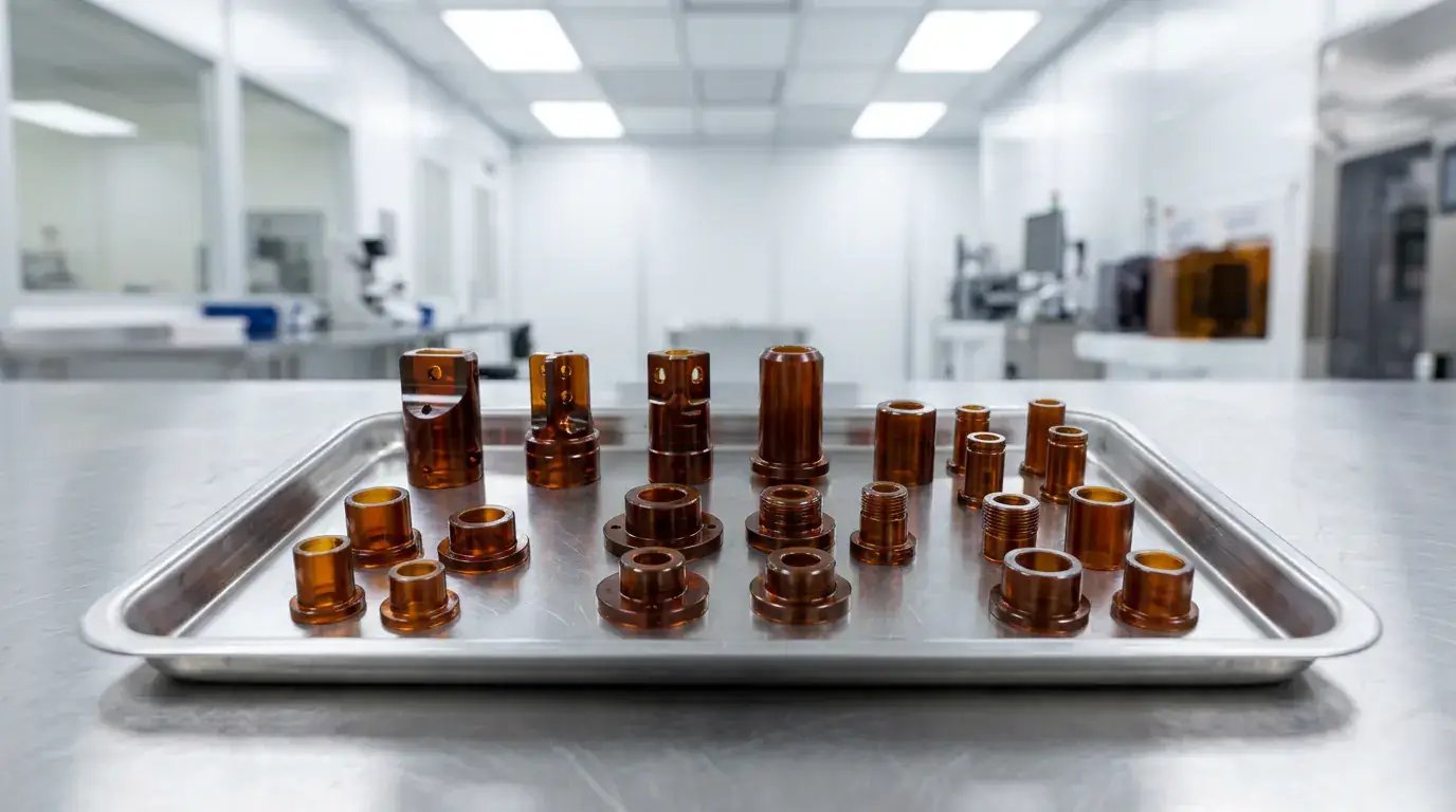 Polyimide machined vacuum and semiconductor components on a clean tray, no people