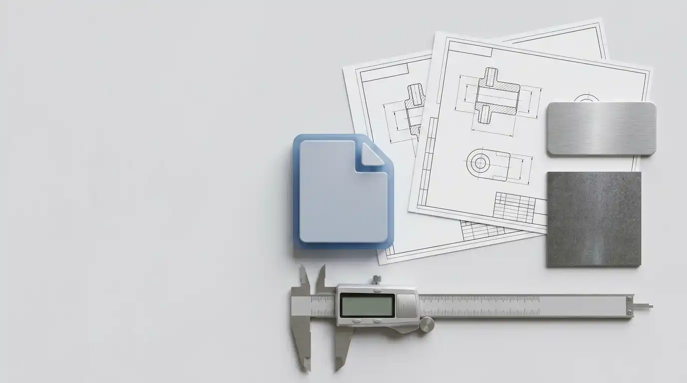 Flat lay of CAD, drawing and RFQ requirements checklist, no text