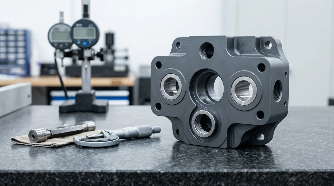 Anodized aluminum motion component verified with gauges for tight tolerance fit