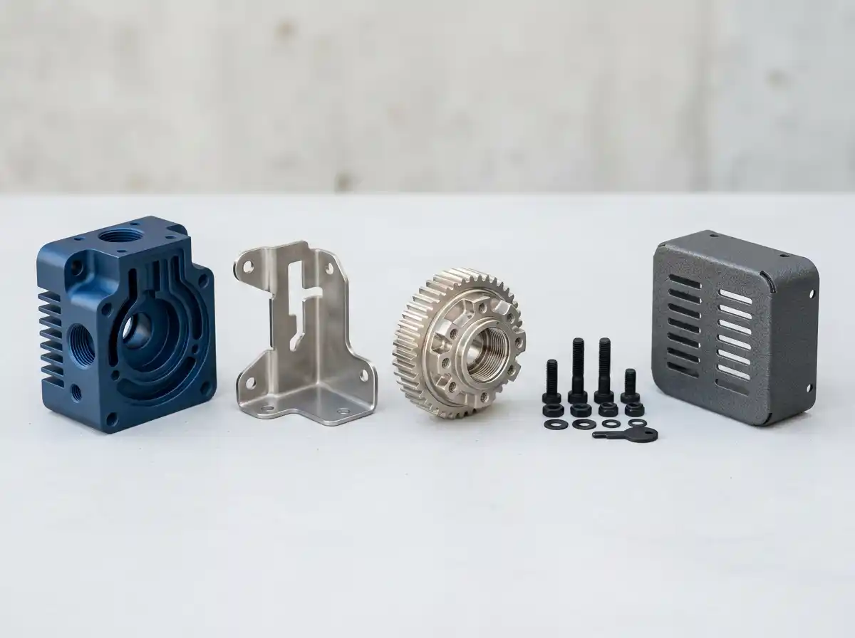 Finishes 4 Industrial machined parts with multiple finish treatments for case examples
