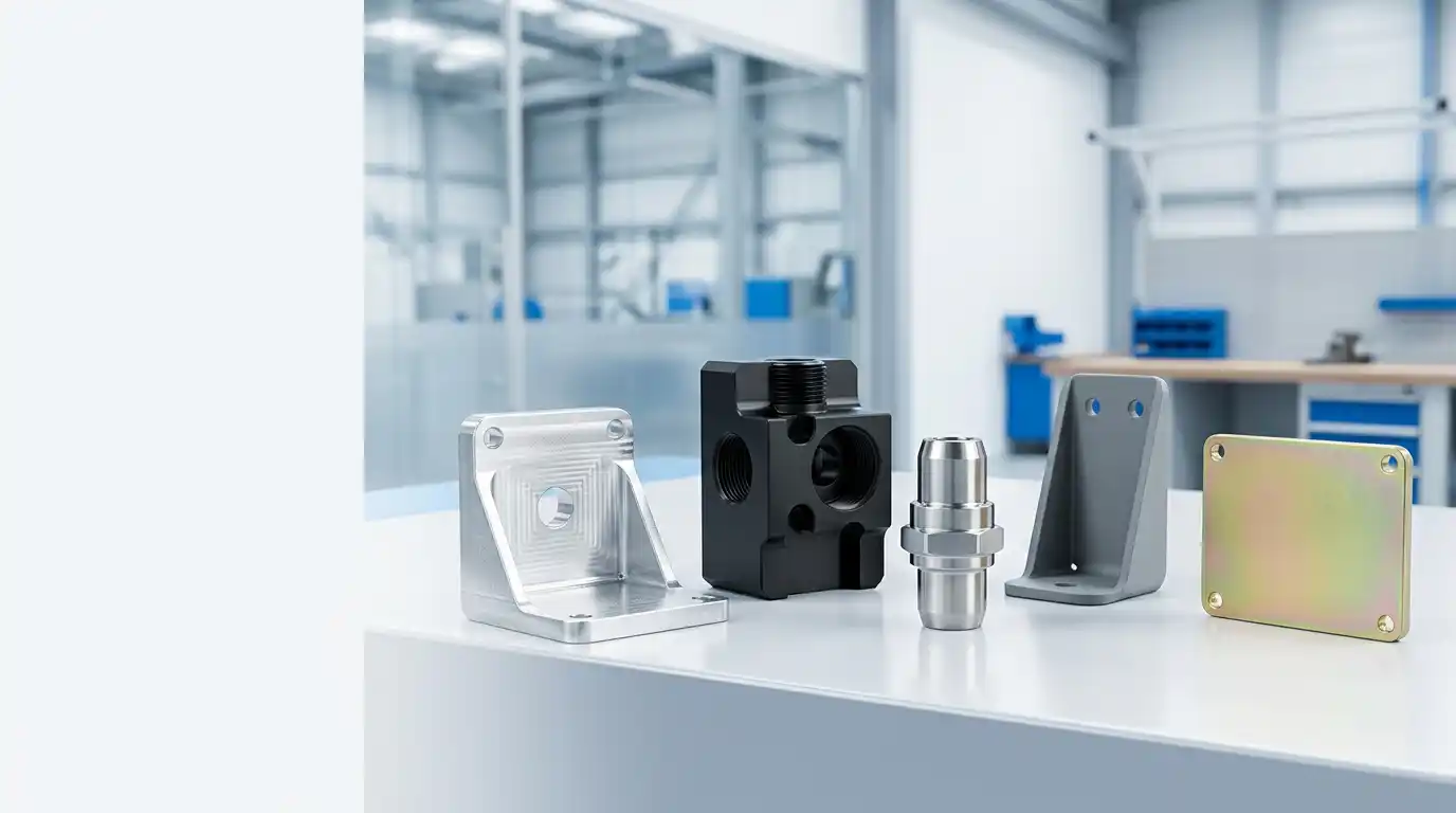 Precision machined parts with anodized, passivated, powder-coated, and plated finishing examples