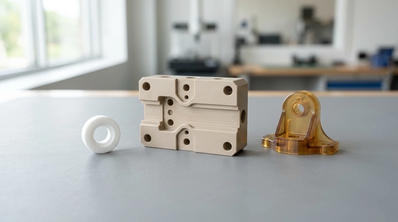 High-performance plastics CNC machining overview with resin families and part examples