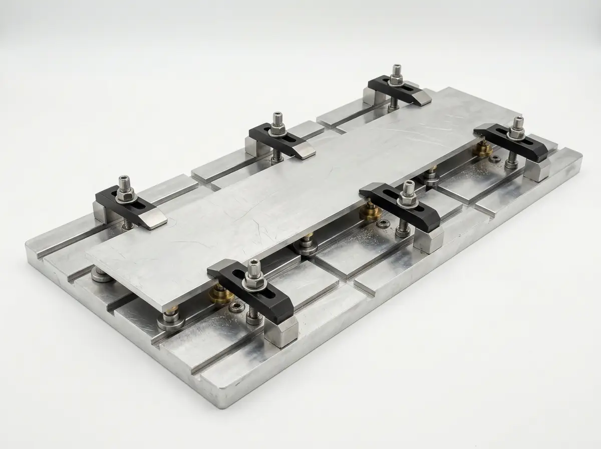 Fixturing and clamping concept for a large machined plate