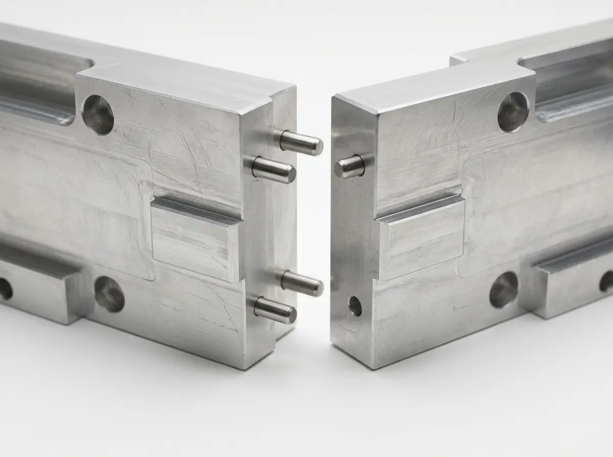Two-piece modular split with dowel pins and datums