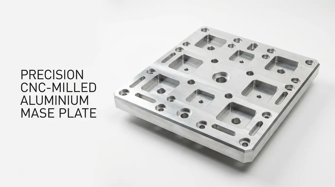 Large CNC machined aluminum plate on white background