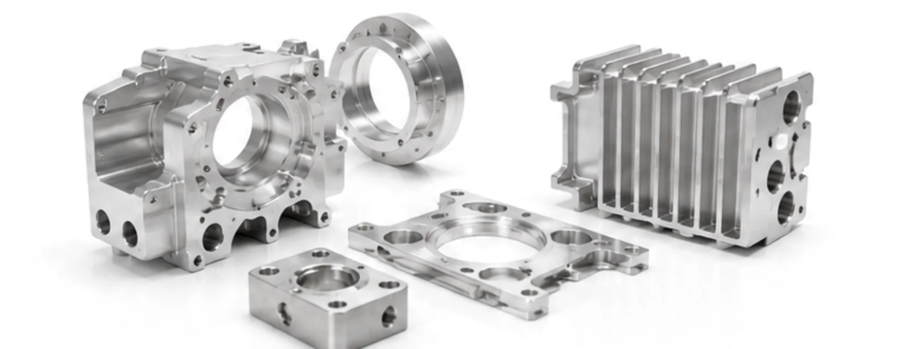 Bright natural-finish CNC-machined housings, flanges, brackets, and precision interface components